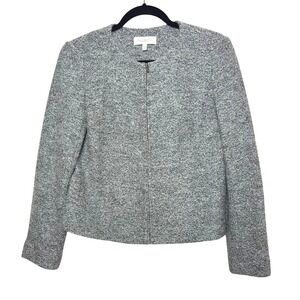 Talbots Blazer Women's 6P Jacket Gray Tweed Wool Blend Zip Front career workwear